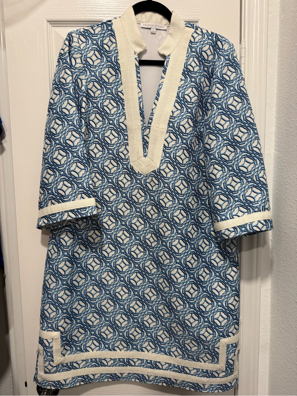 Blue & White Patterned Tunic Dress by Preston & York - Size 8
